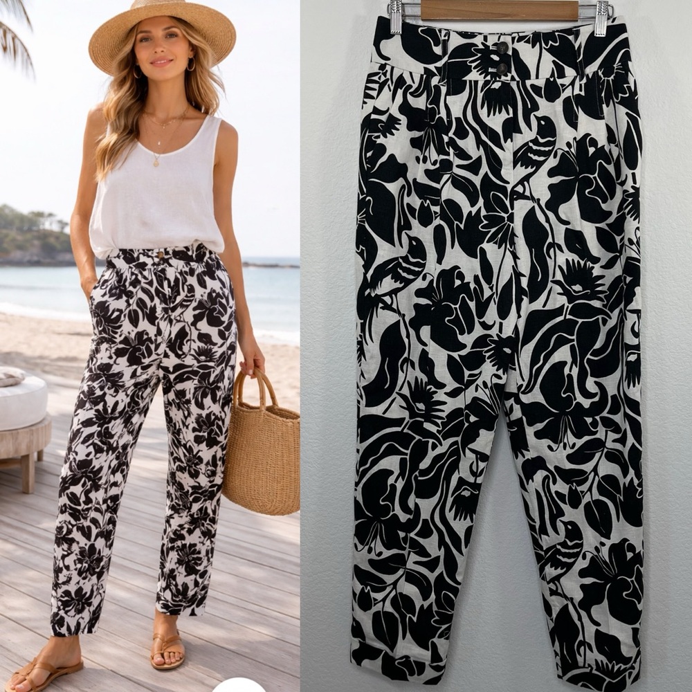 Boden 100%‎ Linen Pant Trouser Pant Floral Print size 6R